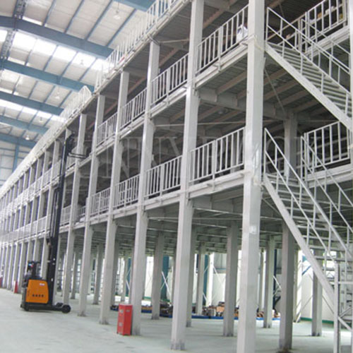 Industrial steel platform with staircase and handrails
